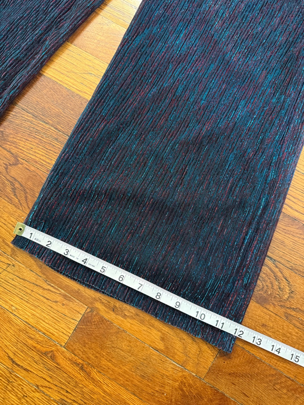 Skies Are Blue Crinkled Wide Leg Shimmer Pants Blue Teal Purple Metallic Size M - Picture 9 of 13